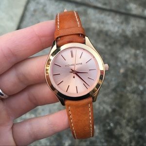 Michael Kors wrist watch, rose gold, leather